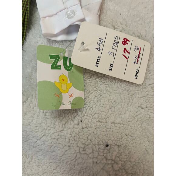 {NWT} ZU Green Gingham Dog Applique' Romper 3 months - Picture 7 of 7